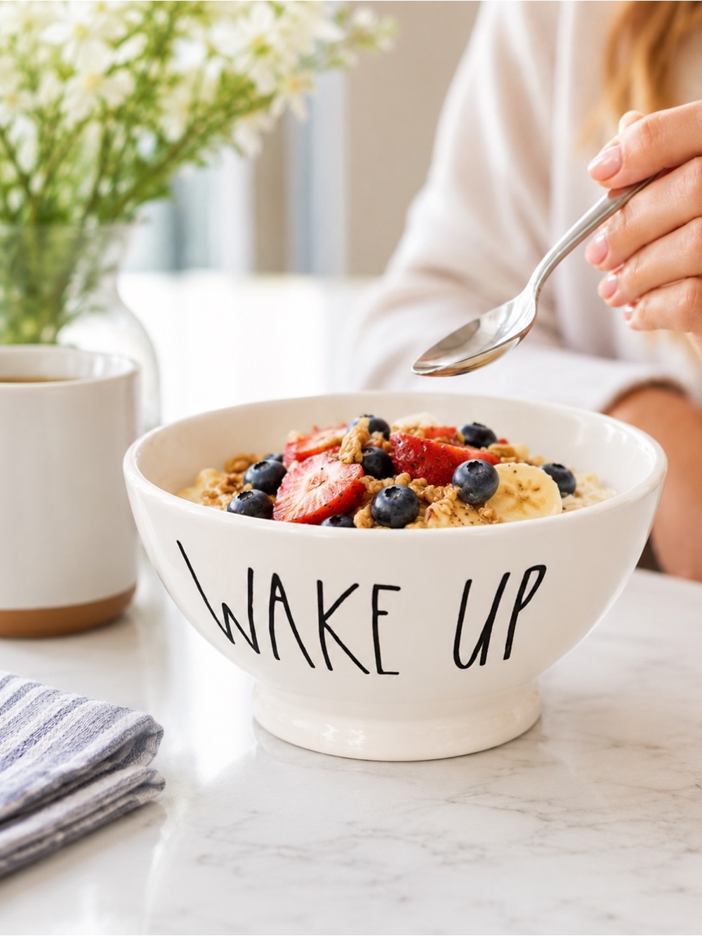Rae Dunn‎ Wake Up Bowl Ceramic Kitchen Home Decor